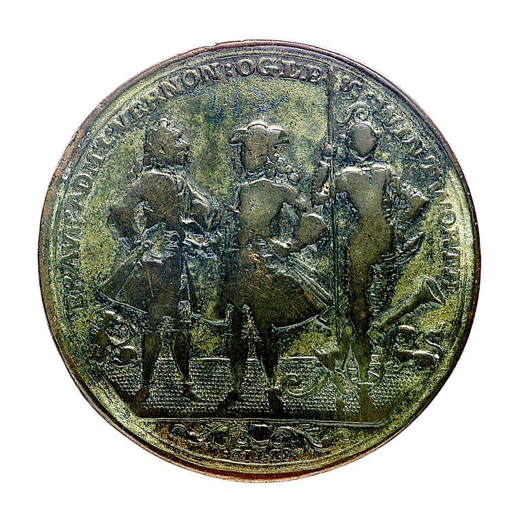 Detail of Medal commemorating Admiral Edward Vernon (1684-1757), Admiral Sir Chaloner Ogle (1681?-1750) and General Thomas Wentworth, the attack on Cartagena, 1741; obverse by I. Giles
