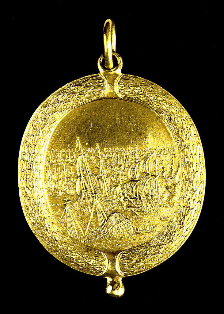 Detail of Naval reward medal; reverse by Thomas Simon