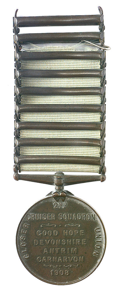 Detail of Medal commemorating the visit of the second Cruiser squadron to South Africa and South America, 1908; reverse by Unknown