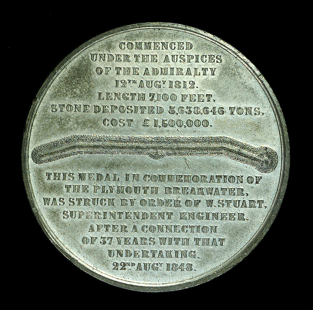 Detail of Medal commemorating the Plymouth breakwater and lighthouse; reverse by Allen & Moore