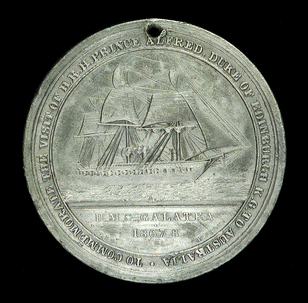 Detail of Medal commemorating The Duke of Edinburgh and HMS 'Galatea'; reverse by J. Stokes
