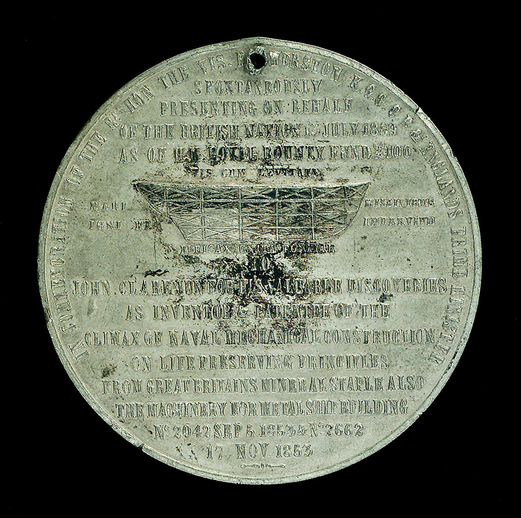 Detail of Medal commemorating John Clare (1820-1885), shipbuilder; obverse by Unknown