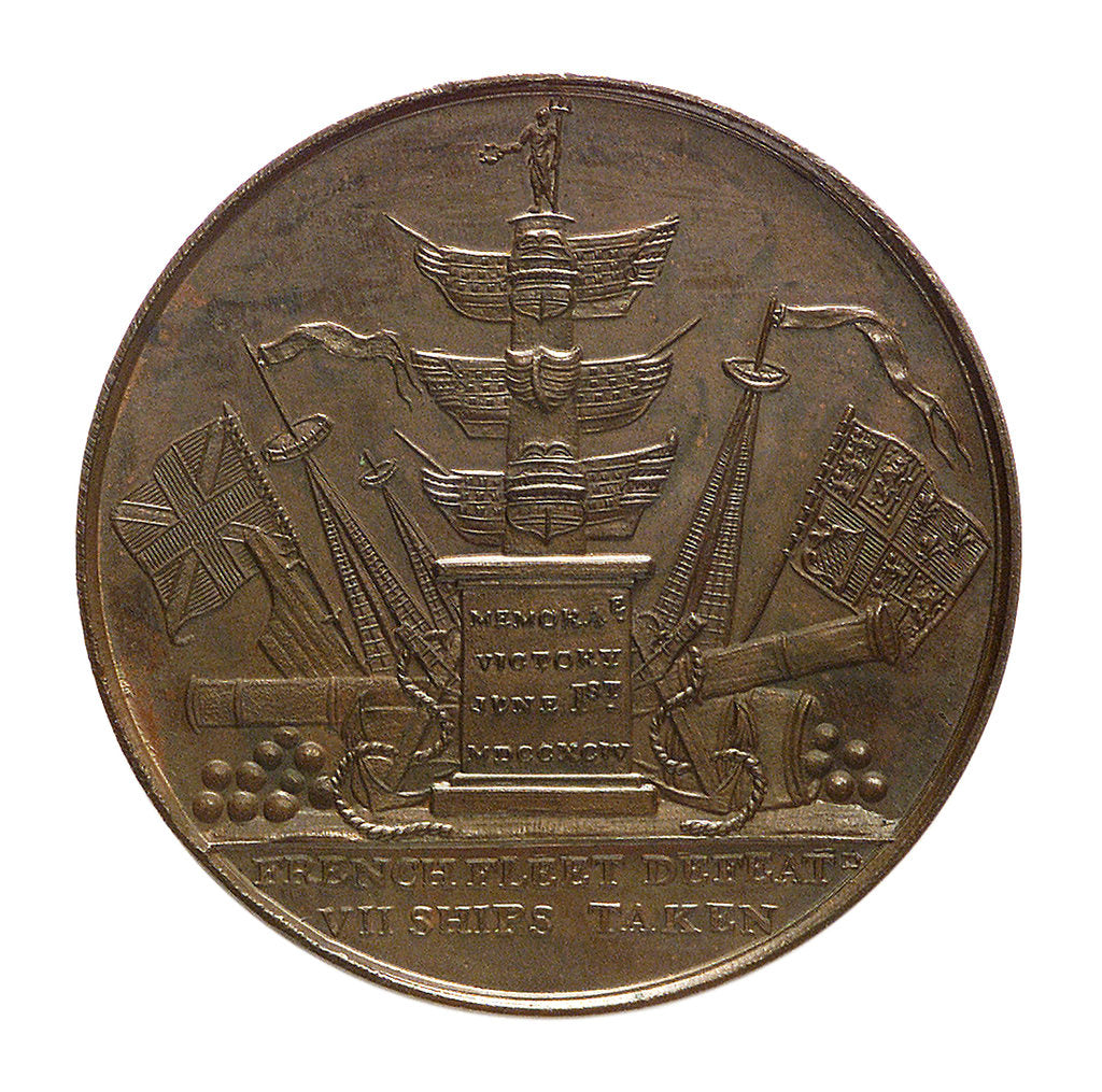 Detail of Medal commemorating Admiral of the Fleet Richard Howe (1726-1799) and the Battle of the Glorious First of June, 1794; reverse by T. Wyon