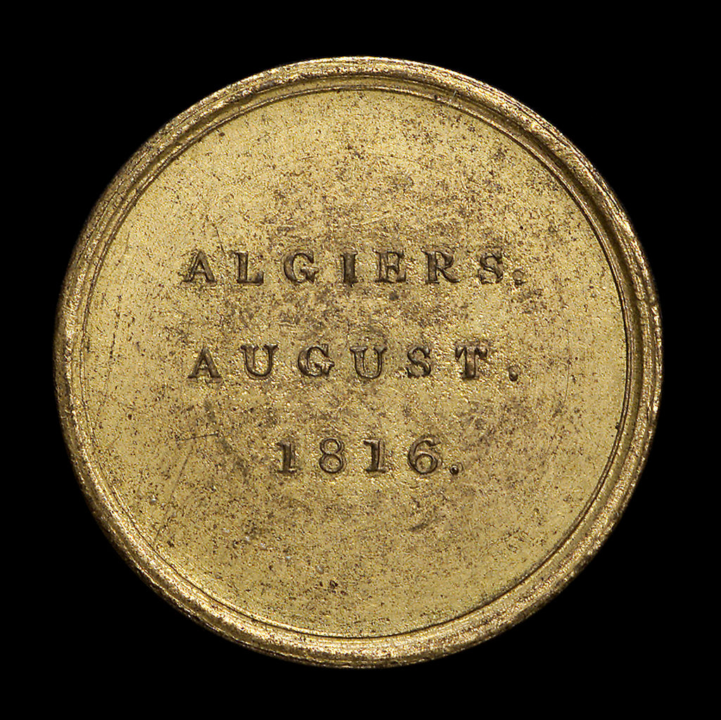 Detail of Counter commemorating Admiral Edward Pellew, Lord Exmouth (1757-1833) and the bombardment of Algiers, 1816; reverse by unknown