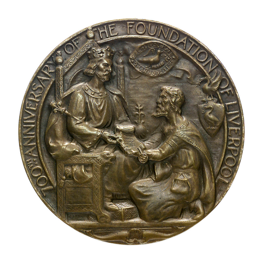 Detail of Medal commemorating the 700th anniversary of the foundation of Liverpool; obverse by C.J. Allen