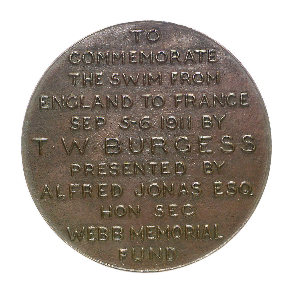 Detail of Medal commemorating the cross Channel swim by T. W. Burgess, 1911; reverse by O.J.
