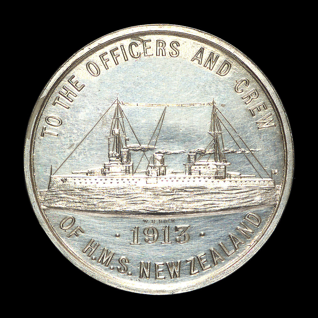 Detail of Medal commemorating HMS 'New Zealand'; reverse by W.R. Bock