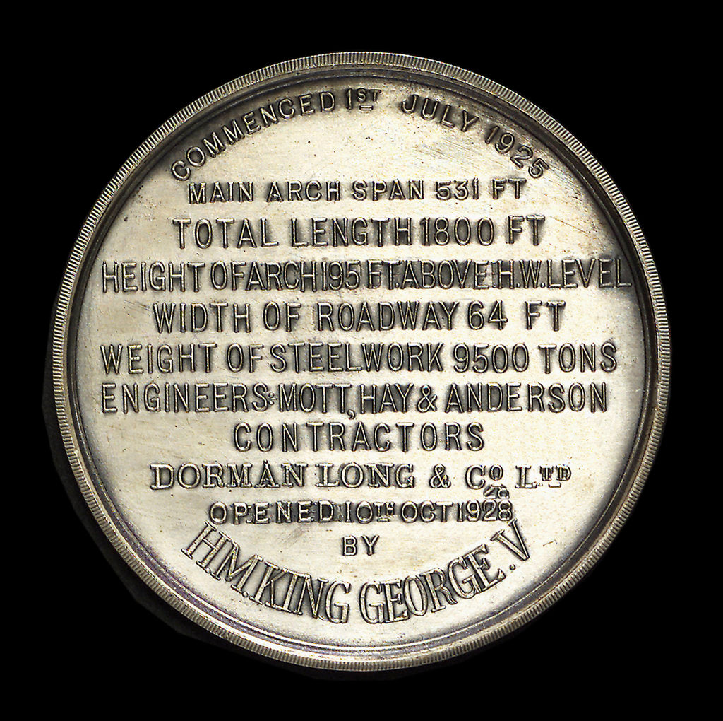 Detail of Medal commemorating the opening of the Tyne Bridge, 1928; reverse by Northern Goldsmiths Co.
