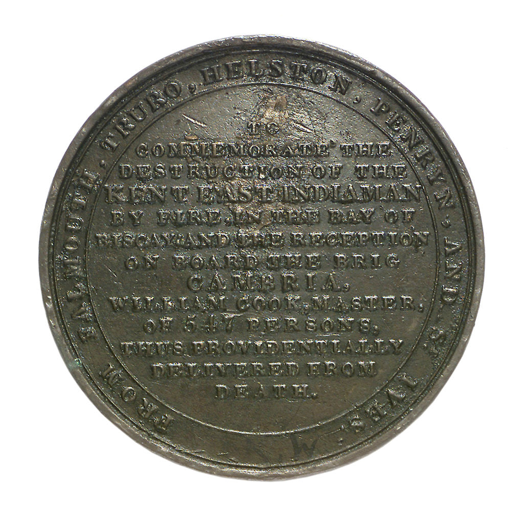 Detail of Medal commemorating the loss of the East Indiaman 'Kent', 1825; reverse by Thomas Halliday