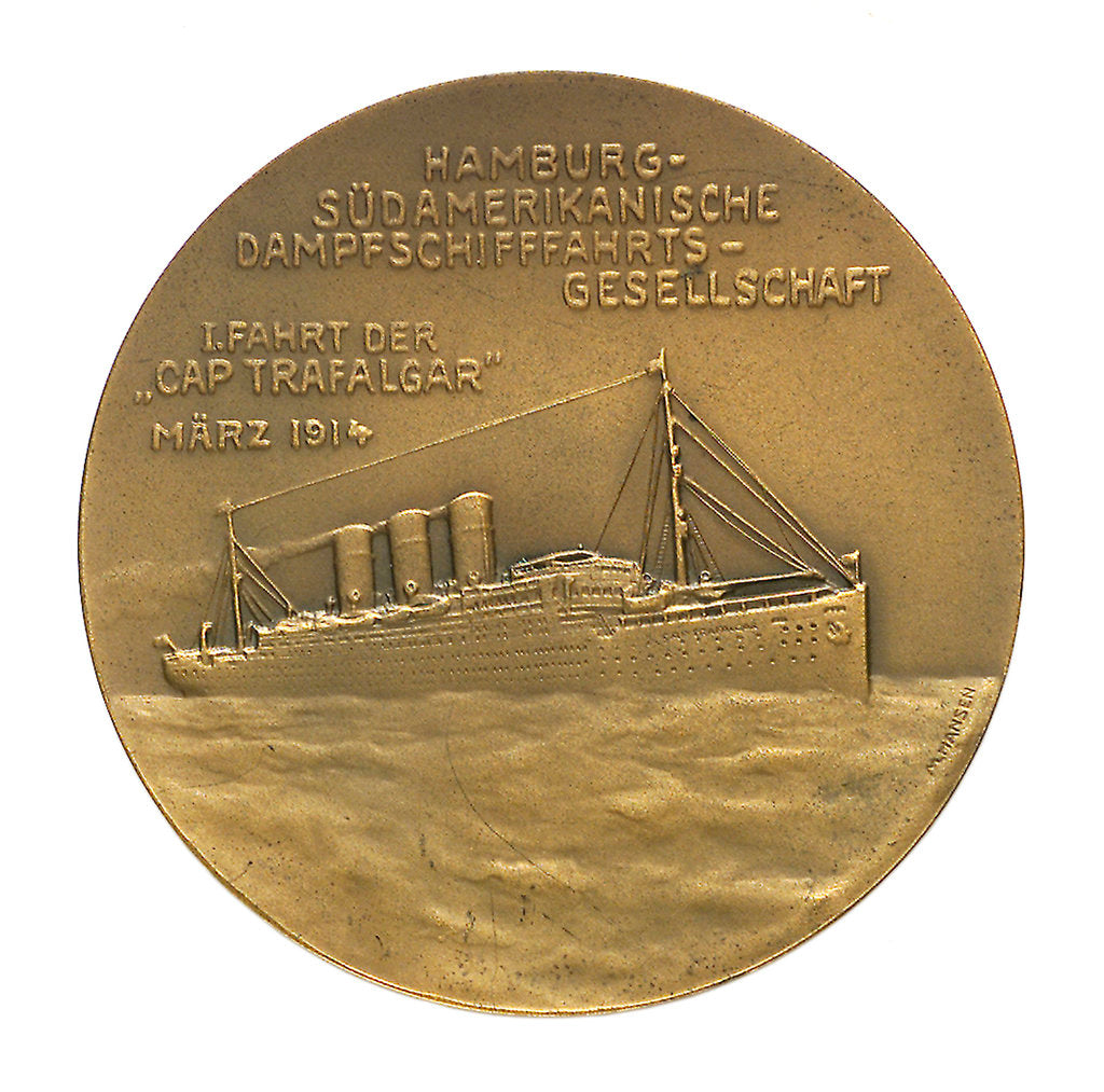 Detail of Medal commemorating Prince and Princess Henry of Prussia and the 'Cap Trafalgar'; reverse by M. Hansen