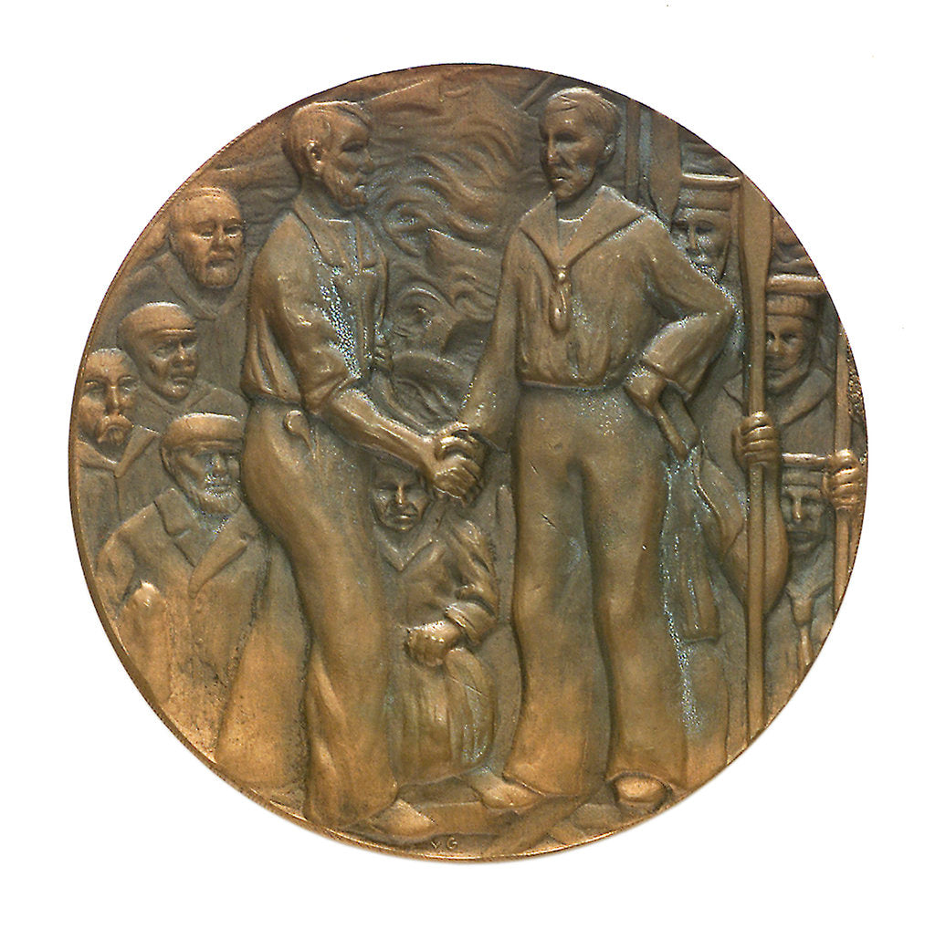 Detail of Medal commemorating the rescue of the crews of seven Dutch merchantmen; obverse by J.J. van der Goor