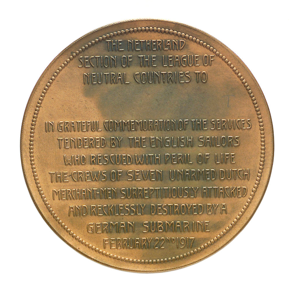 Detail of Medal commemorating the rescue of the crews of seven Dutch merchantmen; reverse by J.J. van der Goor