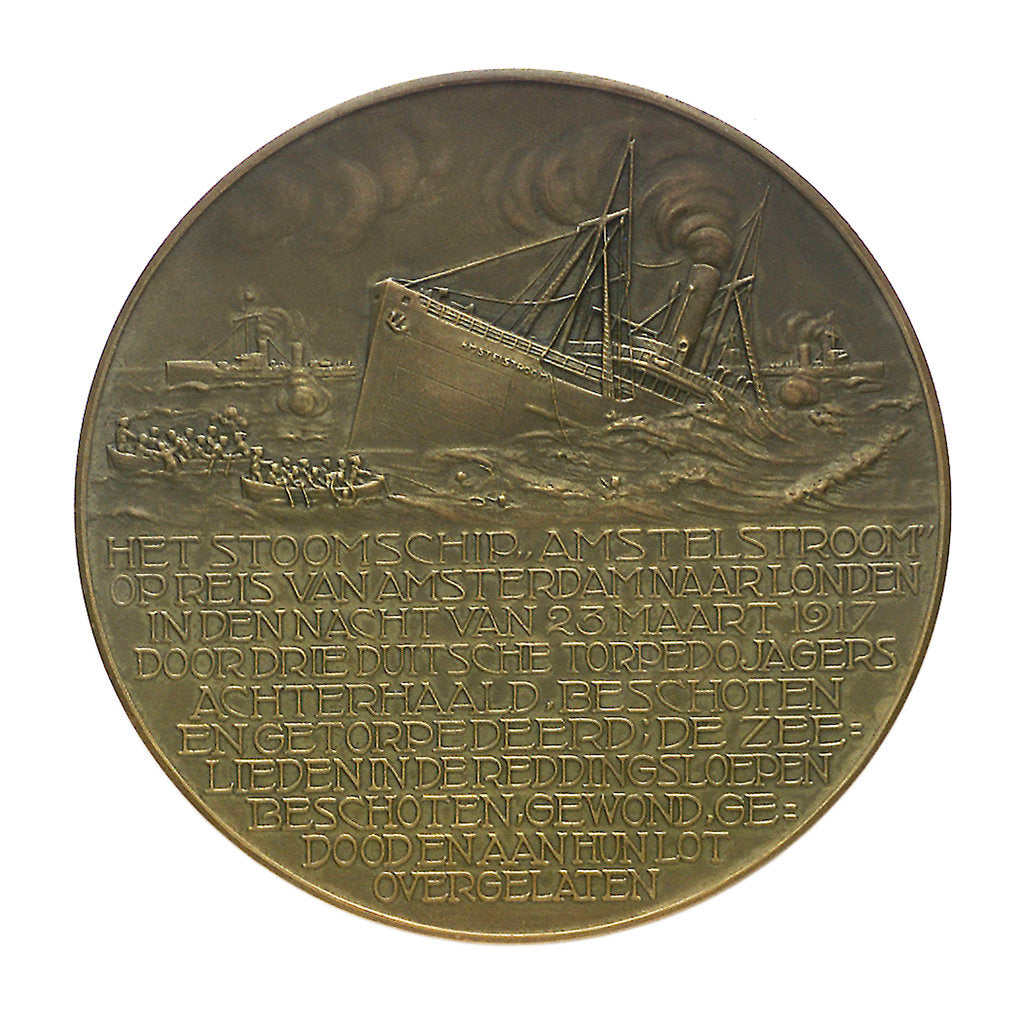 Detail of Medal commemorating the SS 'Amstelstroom' torpedoed, 1917; reverse by Unknown