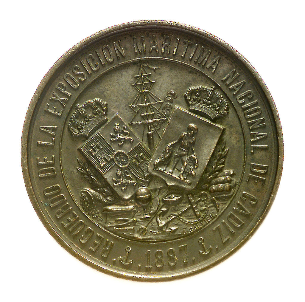 Detail of Token commemorating the National Maritime Exhibition of Cadiz, 1887; obverse by A. Galvien