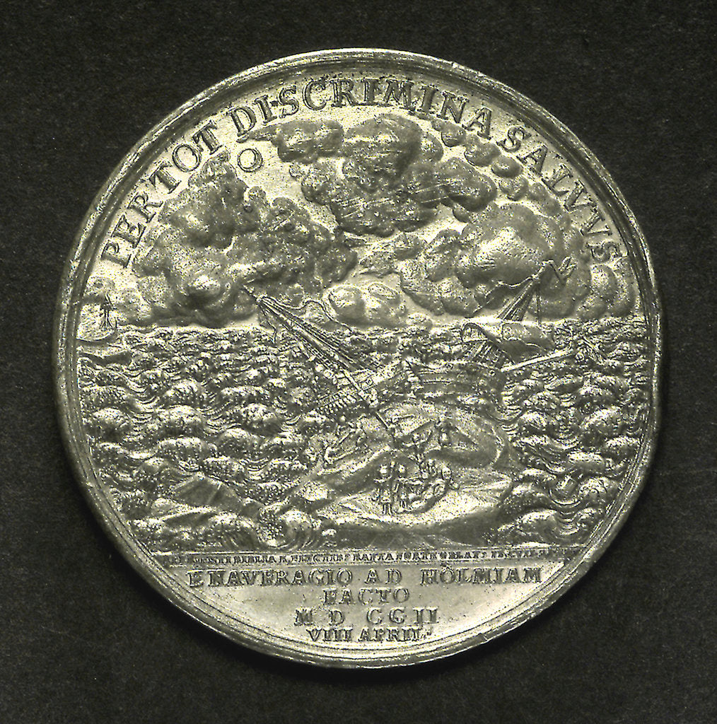 Detail of Medal commemorating the Duke of Saxony wrecked near Stockholm, 1702; reverse by C. Wermuth
