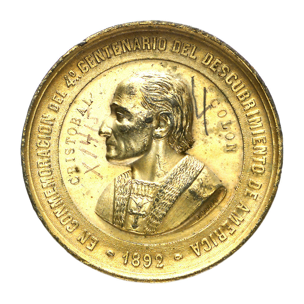 Detail of Medal commemorating the 4th centenary of the discovery of America, 1892; obverse by B. Muzio