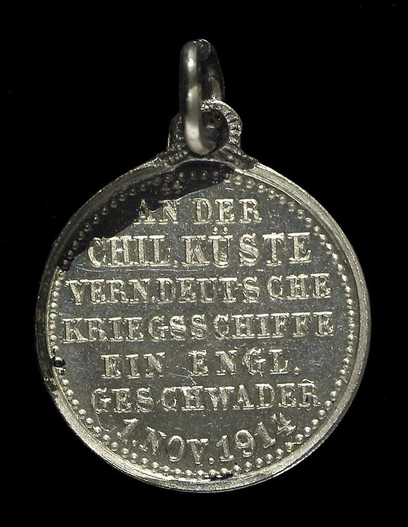 Detail of Medal commemorating the destruction of the English armoured cruisers 'Aboukir', 'Hogue' and 'Cressy' by 'U9', 1914; obverse by F. H.
