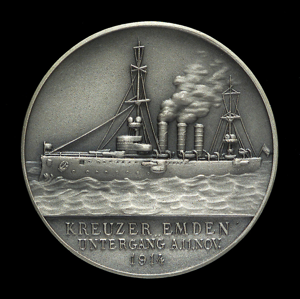 Detail of Medal commemorating Captain-Lieutenant Helmuth von Mücke (1881-1957) and the cruiser 'Emden' by M. & W.