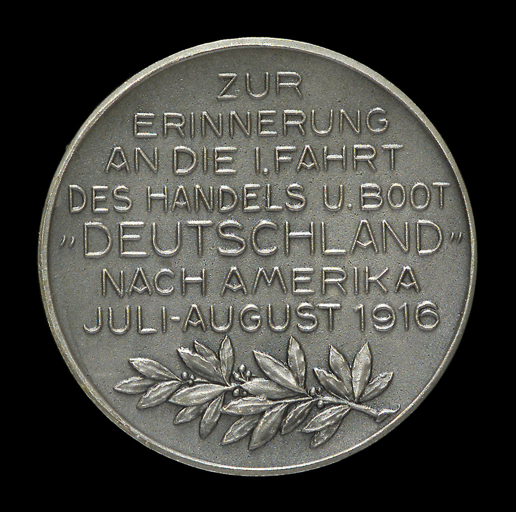 Detail of Medal commemorating Captain Paul König and the submarine 'Deutschland' by M. & W.