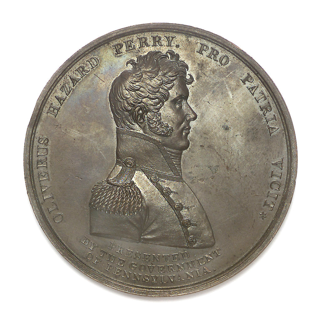 Detail of Medal commemorating Commodore Oliver Perry (1785-1819) and the battle of Lake Erie, 1813; obverse by unknown