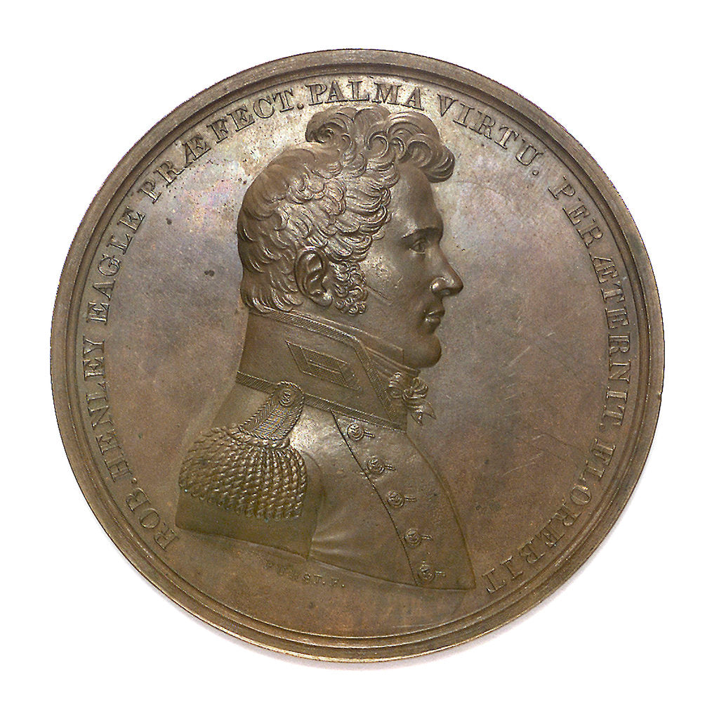 Detail of Medal commemorating Captain Robert Henley (1783-1828) and the Battle of Lake Champlain, 1814; obverse by Moritz Furst