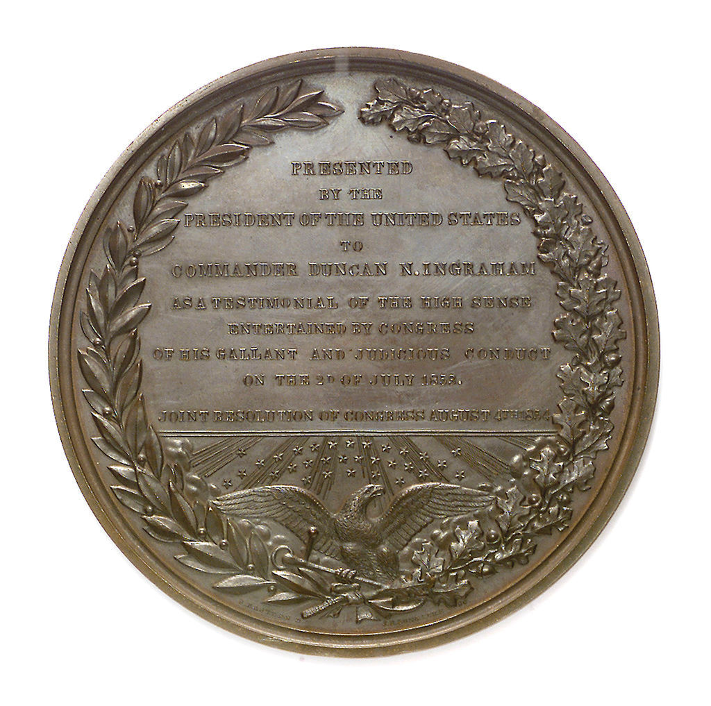 Detail of Medal commemorating Commander Nathaniel Ingraham (1802-1891) and the Smyrna incident, 1853; reverse by S. Eastman