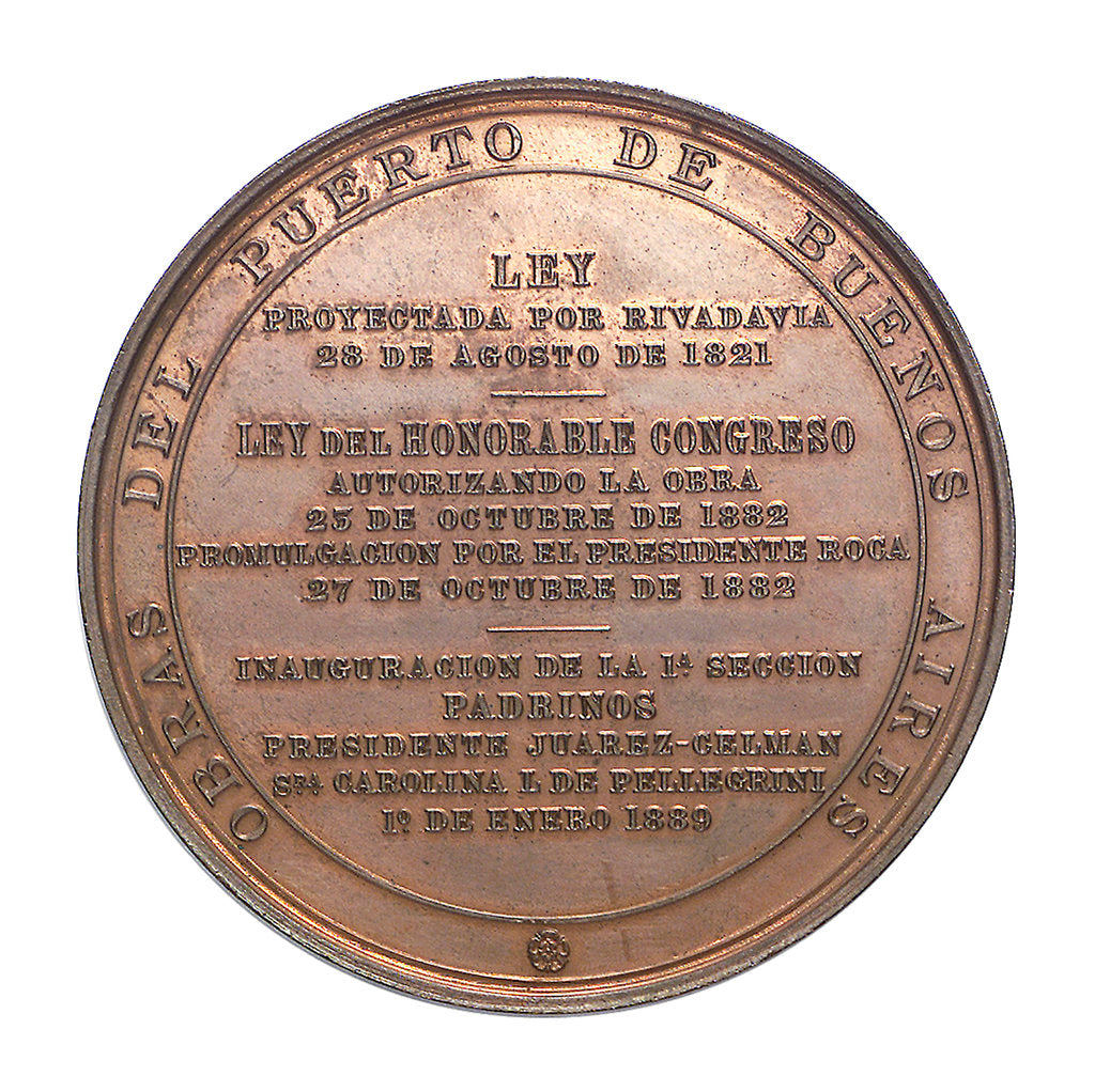 Detail of Medal commemorating the inauguration of the port of Buenos Aires; reverse by unknown
