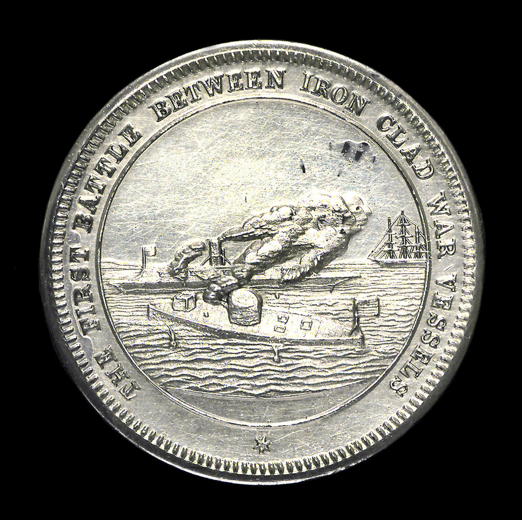 Detail of Medal commemorating the action in Hampton Roads, 1862; obverse by Unknown