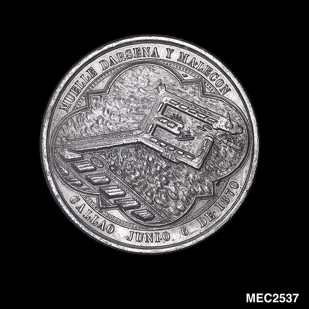 Detail of Medal commemorating the improved harbour works at Callao; obverse by Unknown