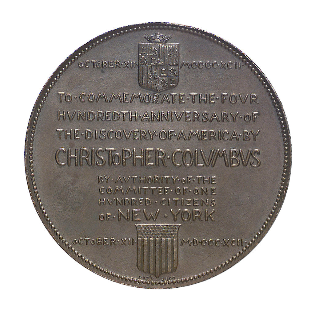 Detail of Medal commemorating Christopher Columbus (1451-1506) and the discovery of America, 1492; reverse by G.F. Naegele