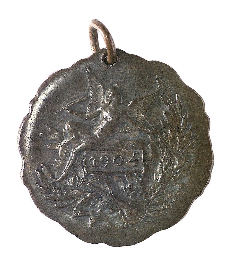 Detail of Medal commemorating Christopher Columbus (1451-1506) and the Inauguration of the Theatre Colon, Rosario, 1904; reverse by Unknown