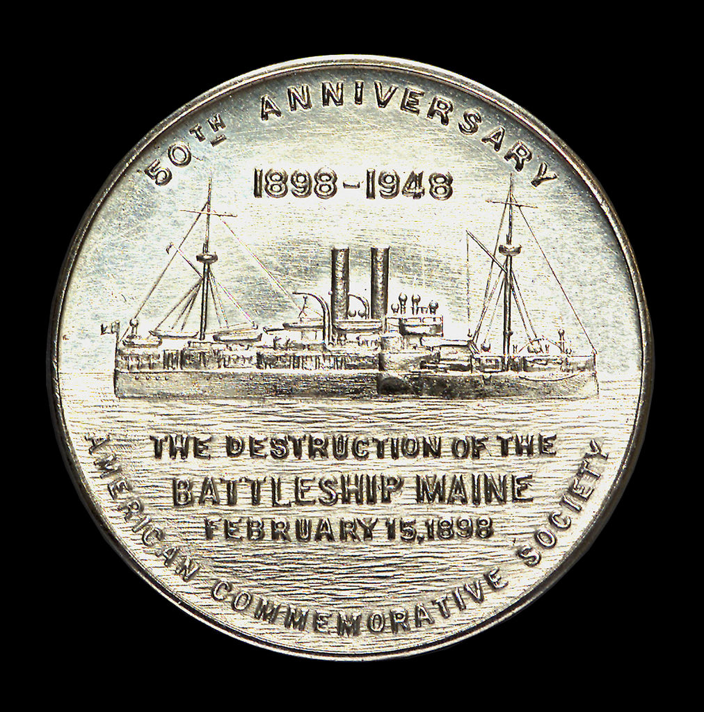 Detail of Medal commemorating the 50th anniversary of the destruction of the battleship Maine, 1948; obverse by W. & H. Co.