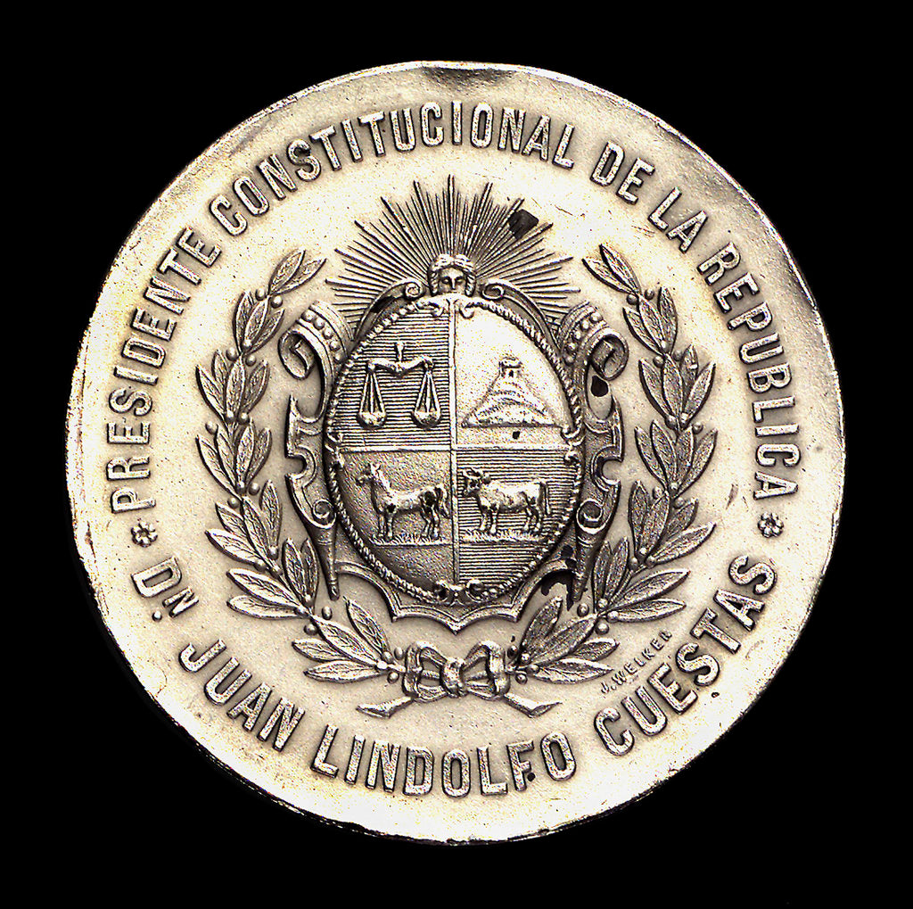 Detail of Medal commemorating the inauguration of the harbour works of Montevideo, 1901; obverse by J. Welker