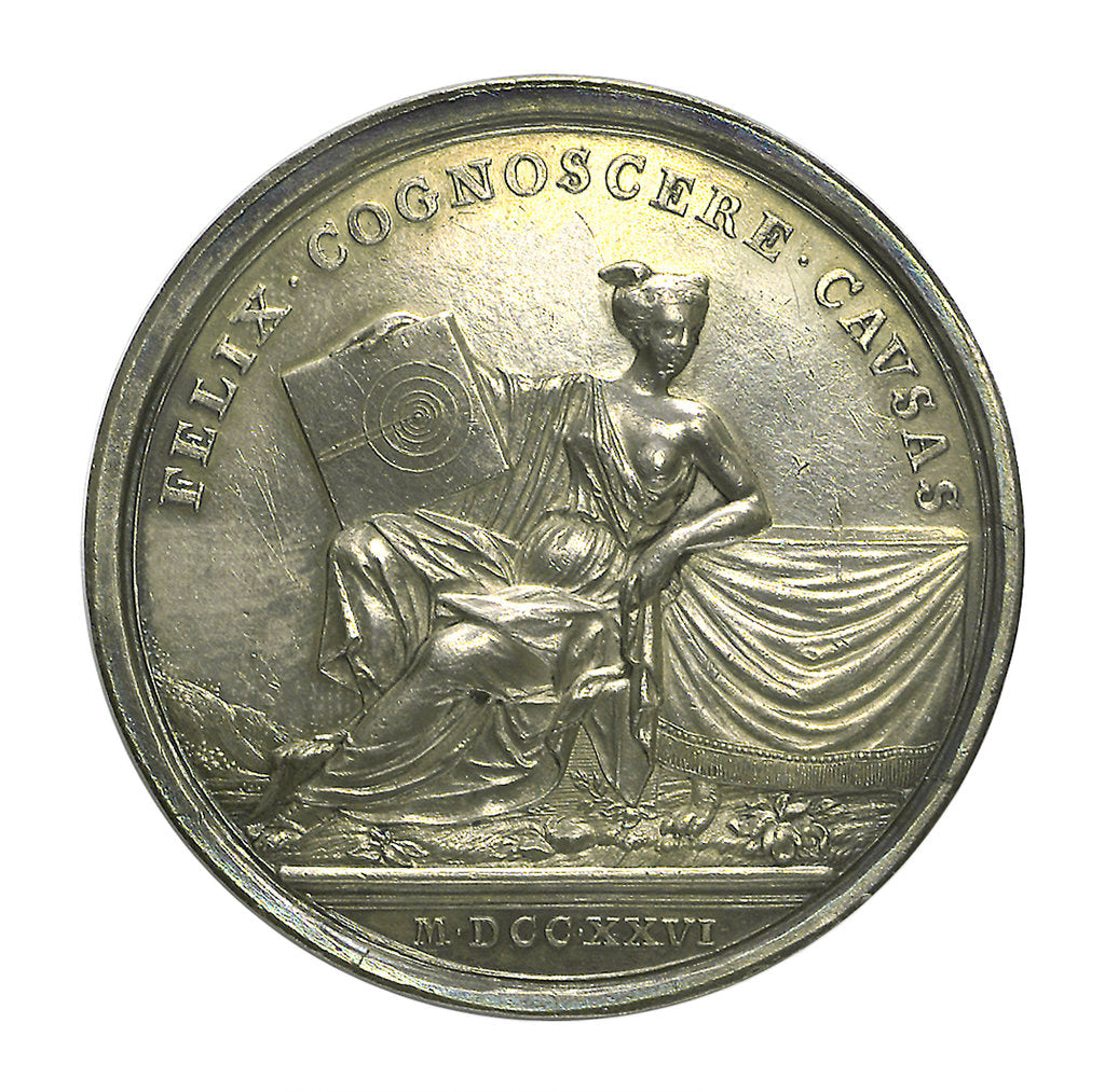 Detail of Commemorative medal depicting Sir Isaac Newton (1642-1727); reverse by J. Croker
