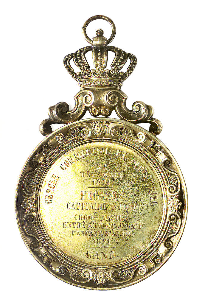 Detail of Pendant medallion presented to Captain Stone, 1891 of the 'Pegasus'; obverse by Unknown