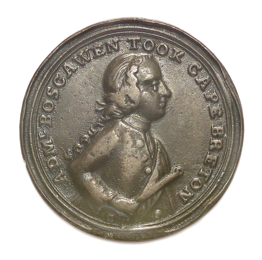 Detail of Medal commemorating Admiral Edward Boscawen (1711-1761) and the capture of Louisbourg, 1758; obverse by Unknown