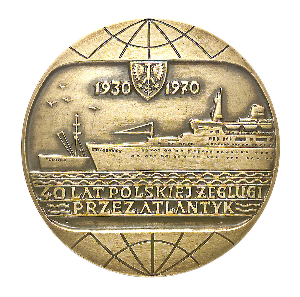 Detail of Medal commemorating Polish Ocean Lines 40 Years of Polish Shipping Across The Atlantic 1930 - 1970; obverse by Unknown