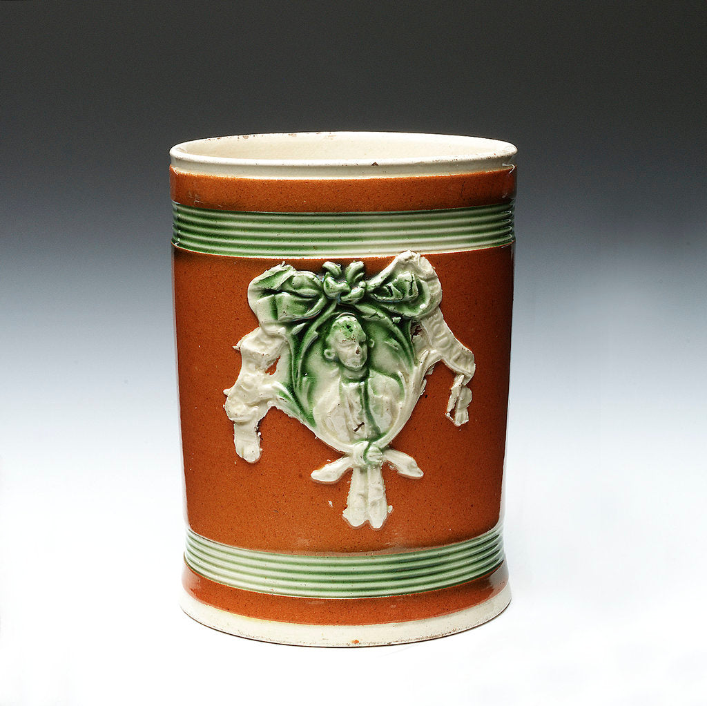 Detail of Mug with a portrait of Admiral Sir George Brydges Rodney (1719-1792) by Unknown