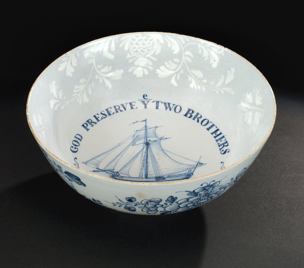 Detail of Delftware ship bowl by Unknown