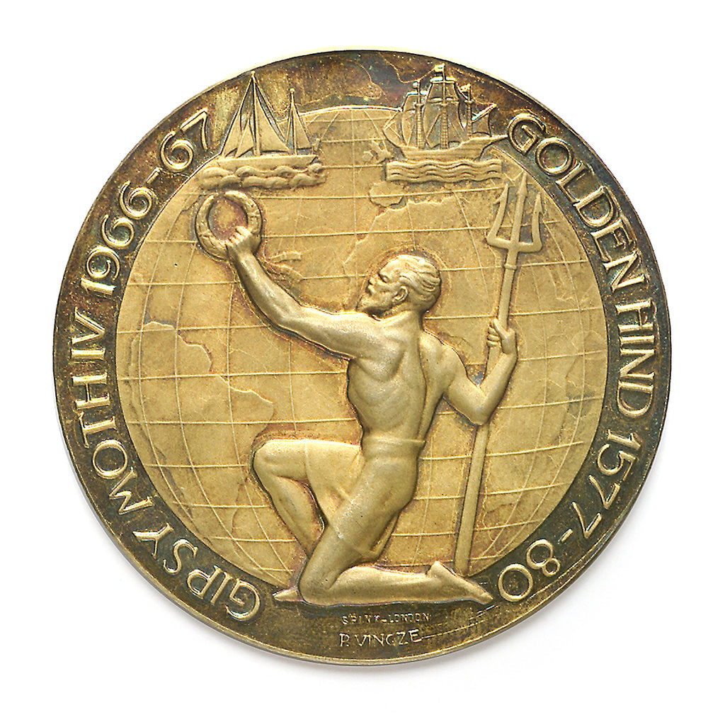 Detail of Commemorative medal depicting Sir Francis Chichester (1901-1972) and 'Gypsy Moth IV'; reverse by Spink & Son Ltd.