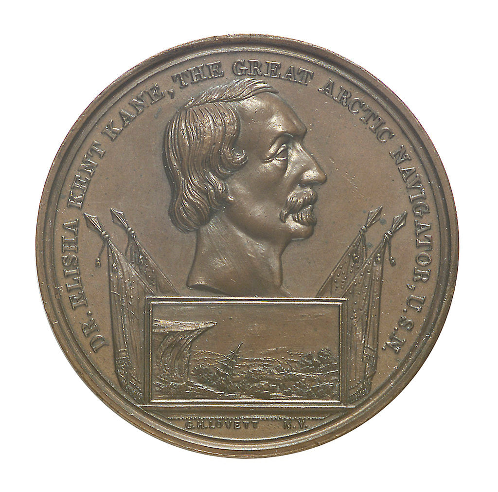 Detail of Medal commemorating Elisha Kent Kane (1820-1857); obverse by G.H. Lovett