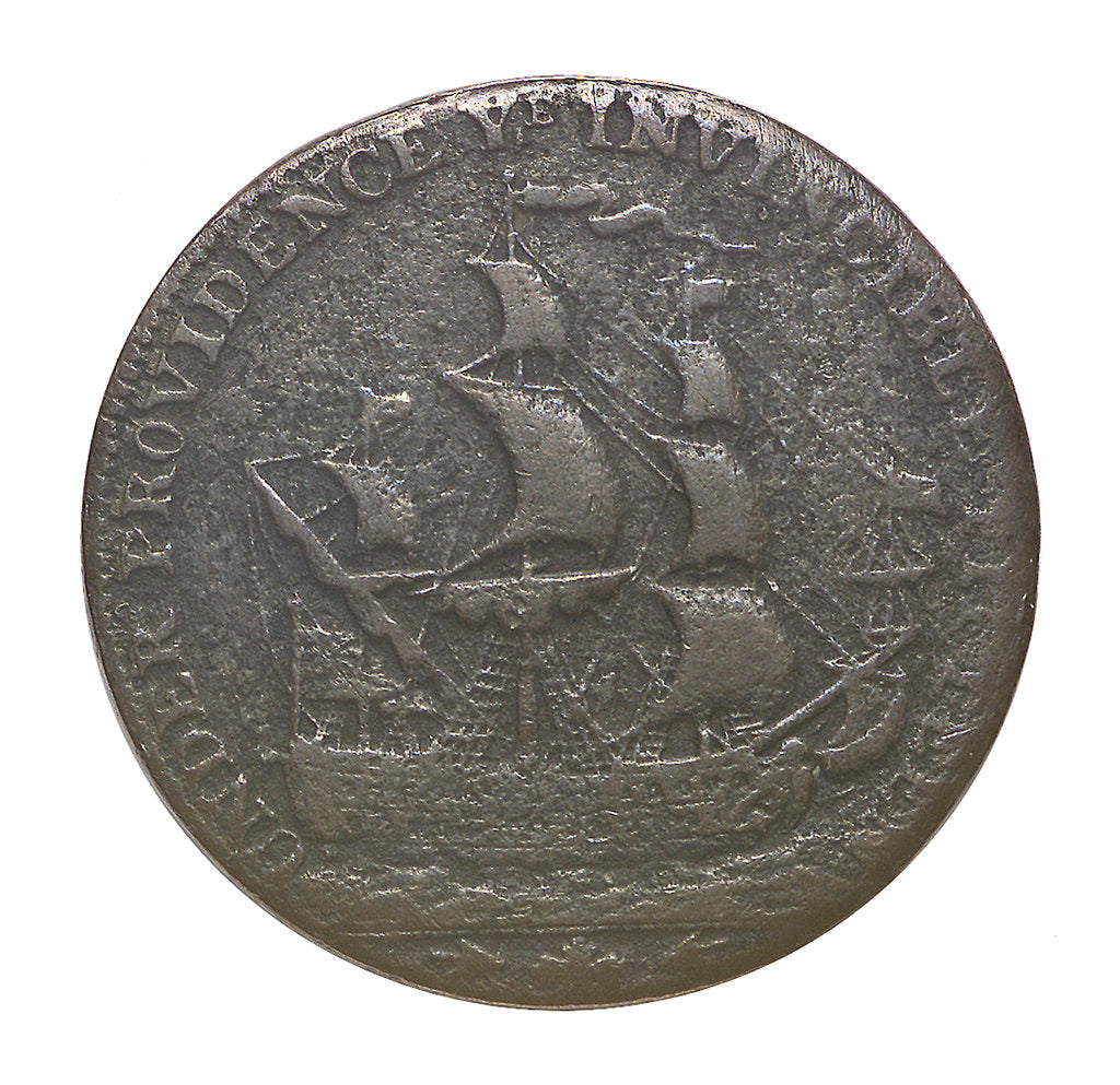 Detail of A Portsmouth halfpenny commemorating John Jervis, Earl St Vincent (1735-1823) and the battle of Cape St Vincent, 1797; reverse by J. Pitt