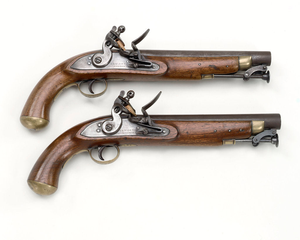 Detail of Flintlock pistols by E. & W. Bond