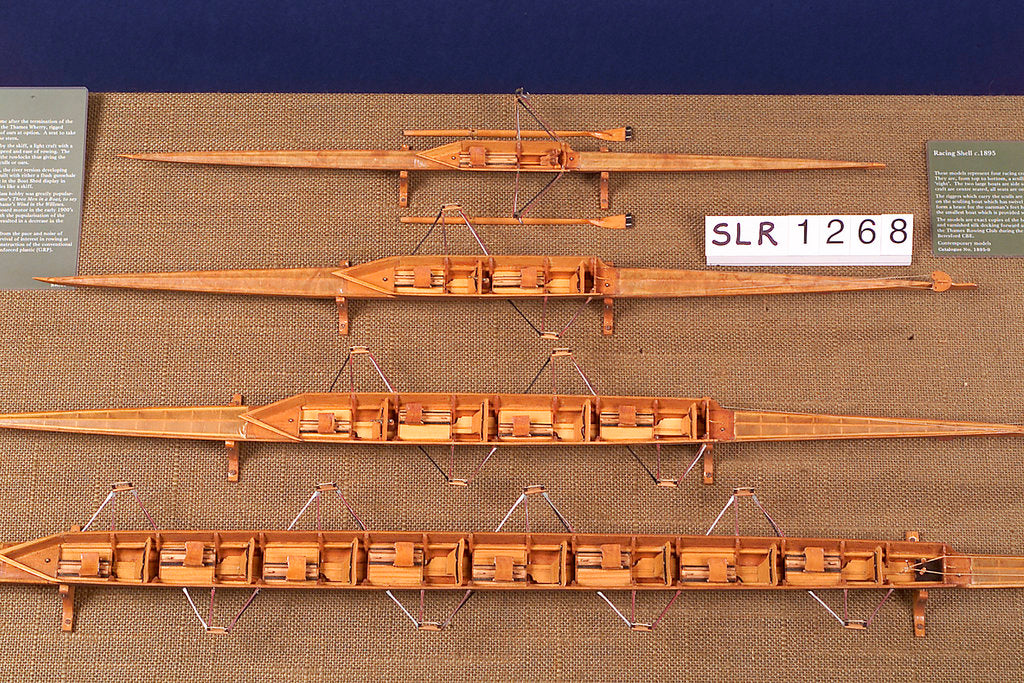 Detail of Full hull model, racing pair shell, port broadside by Unknown