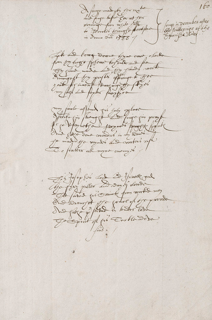 Detail of Song composed by Elizabeth I to celebrate the defeat  of the Spanish Armada, 1588 by Elizabeth I