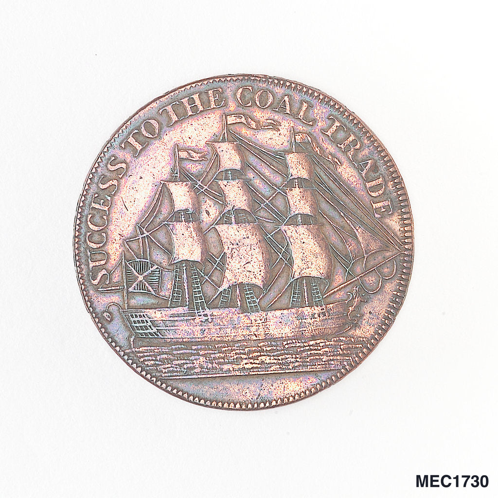 Detail of South Shields halfpenny token by T. Wyon