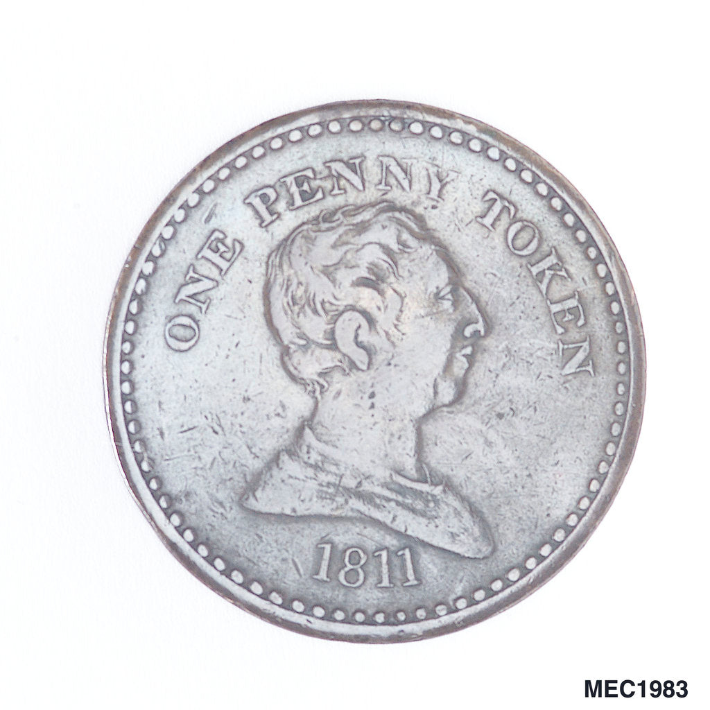 Detail of Bristol penny token by T. Halliday