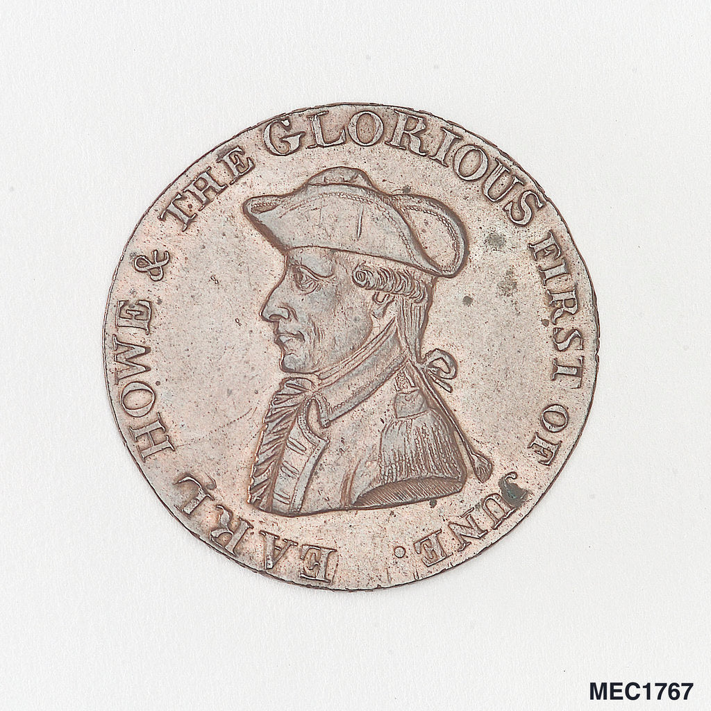 Detail of Token commemorating Admiral of the Fleet Richard Howe (1726-1799) and the Glorious First of June, 1794 by T. Wyon