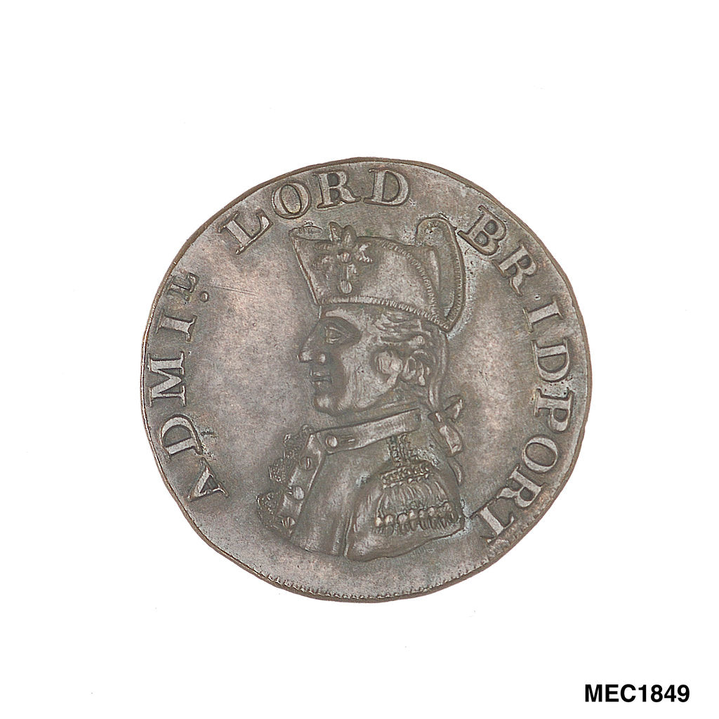 Detail of Promissory naval farthing token commemorating Admiral Alexander Hood, 1st Viscount Bridport (1727-1814) by T. Wyon