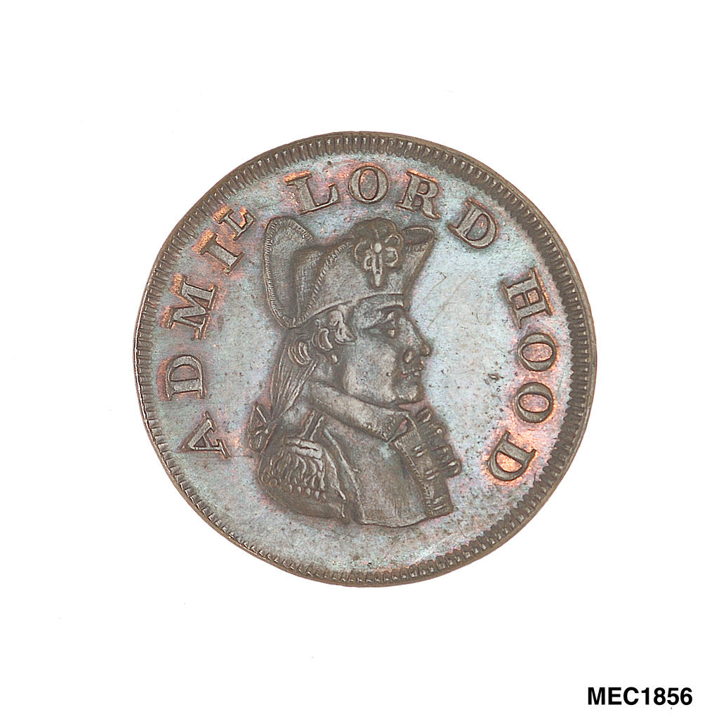 Detail of Promissory naval farthing commemorating Admiral Alexander Hood, 1st Viscount Bridport (1727-1814) by T. Wyon
